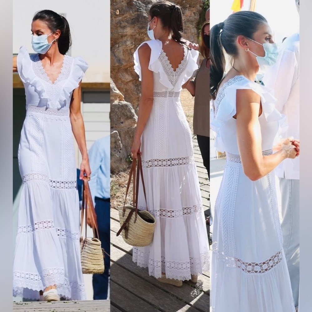 NWT $695 Charo Ruiz White Ibiza Aida Lace Long Maxi Dress